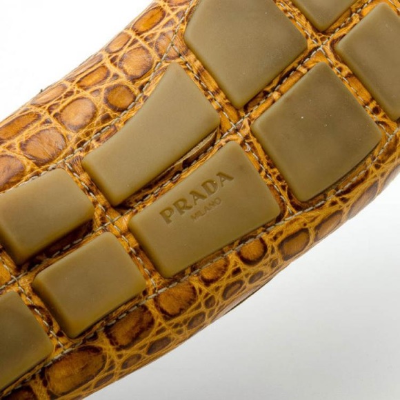 Prada | Brown Croc Embossed Leather Loafers 36.5 - Picture 6 of 9